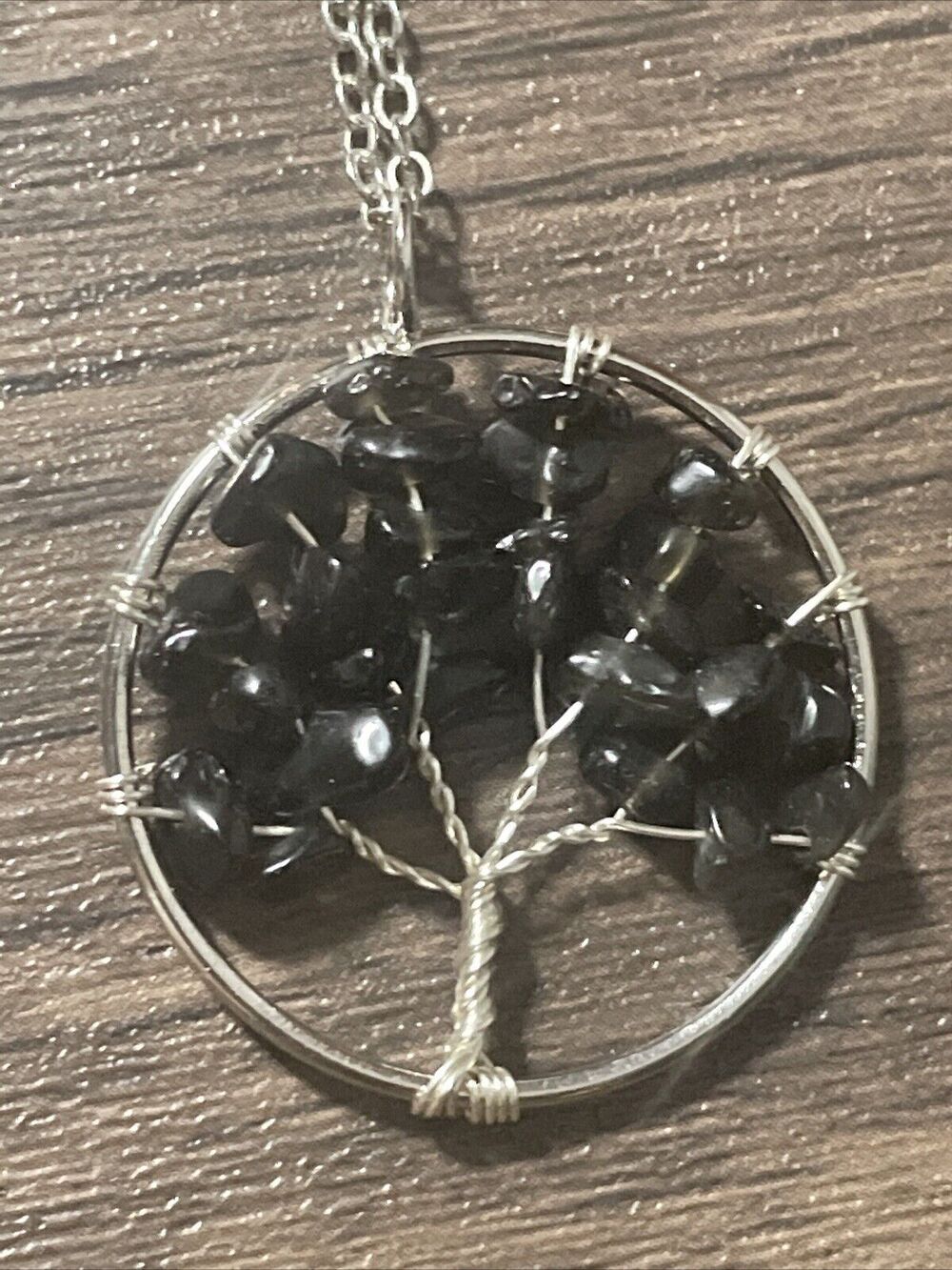 Onyx Black Tree of Life Pendant + 20" Stainless Steel Chain Blue Gift Bag